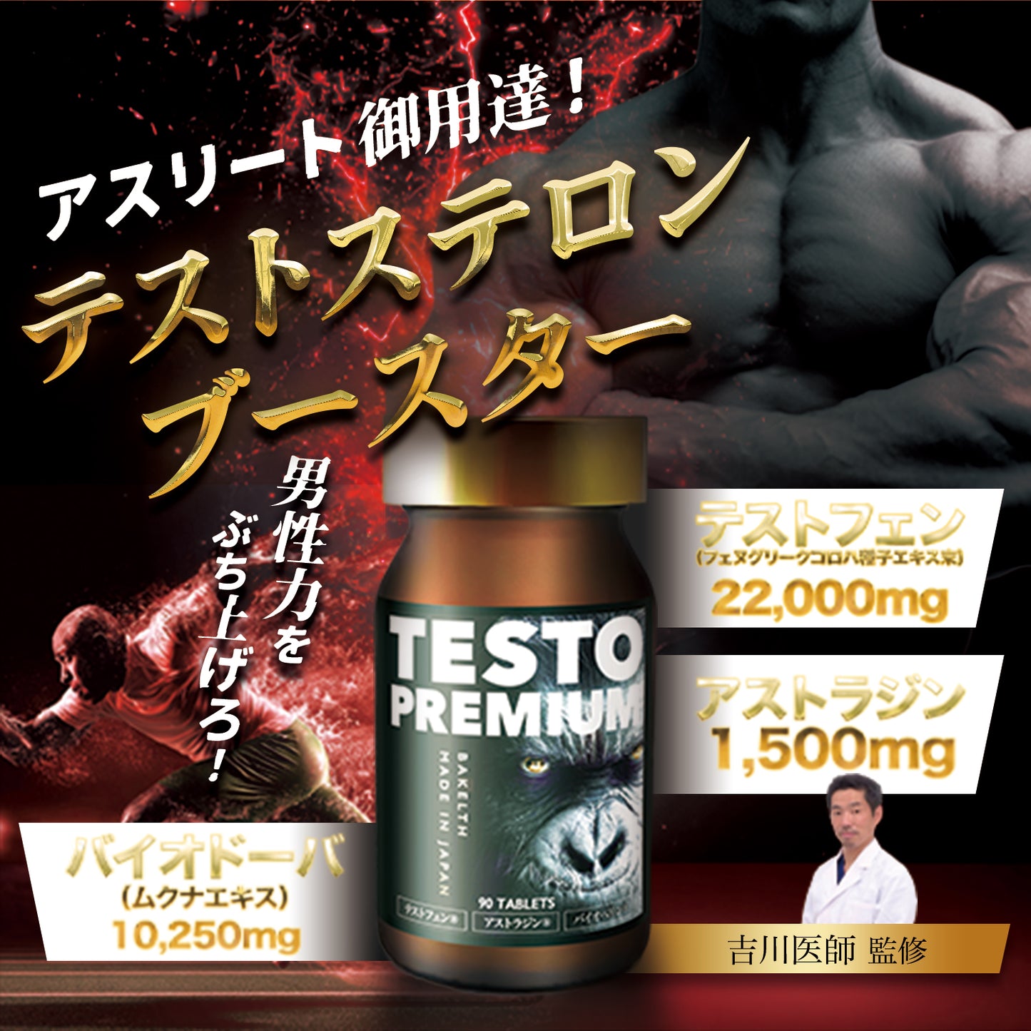 【テストステロンブースター】33,000mg 筋トレ ボディメイク テストフェン バイオドーパ フェヌグリーク アストラジン ビタミンD3 亜鉛 シラジットエキス GMP認定国内工場 妊活 サプリ