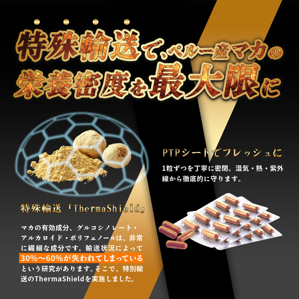 【男の自信を追及】ペルー産20倍濃縮マカ Therma Shield輸送 亜鉛 シトルリン アルギニン 紅高麗人参 カンカエキス シラジットエキス エゾウコギ ムクナエキス